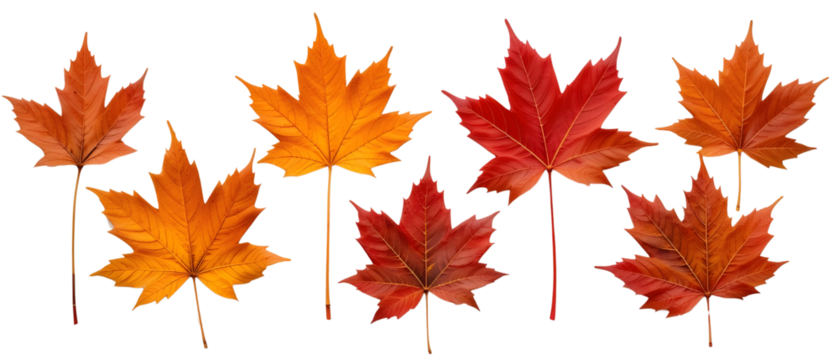 Collection of autumn leaves isolated on transparent or white background, png