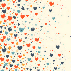 Romantic background with colorful hearts and confetti falling creating a festive atmosphere for Valentine's Day