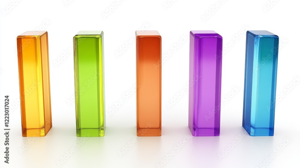 Poster a colorful d bar chart with tall, polished bars on a white background, with each bar casting soft sh