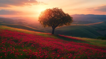 A heart shaped tree stands in the center background