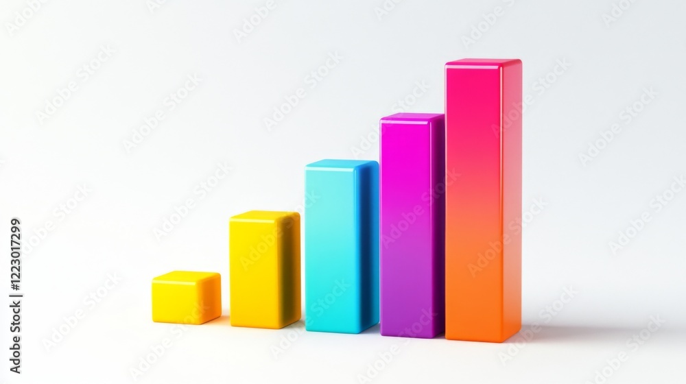 Poster a colorful bar chart representing various financial data points, with sharp edges and vibrant colors