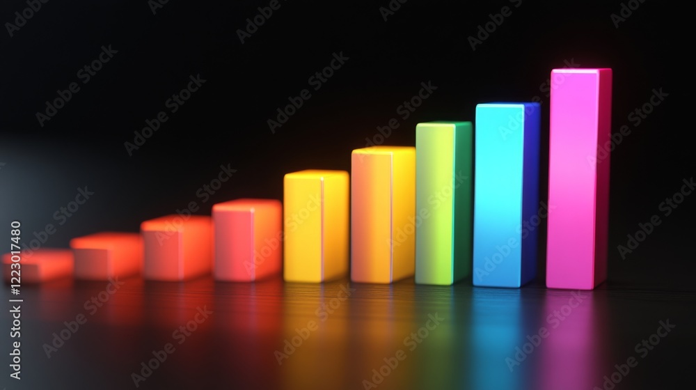 Leinwandbilder a colorful bar graph with d effects and gradient colors, displayed on a dark background, with subtle