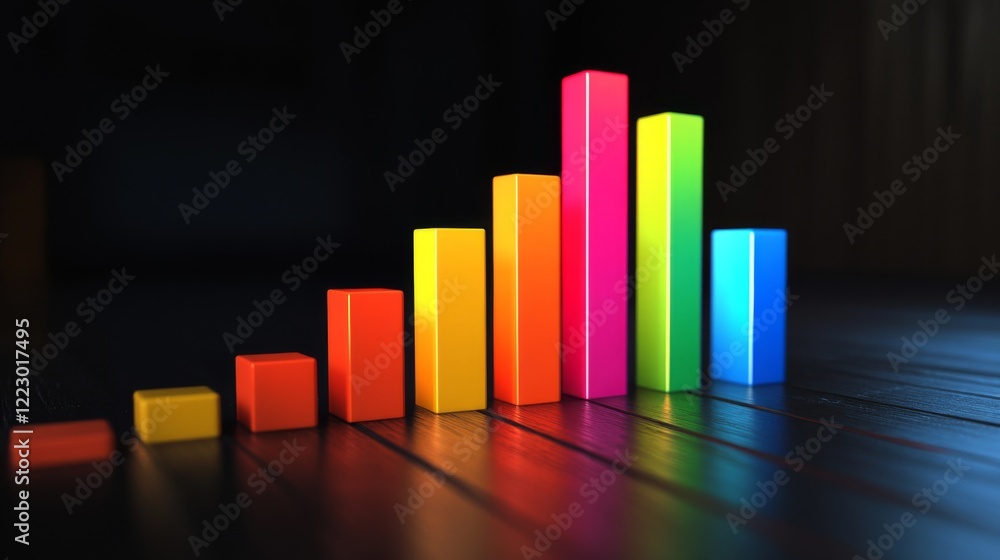 Leinwandbilder a colorful bar graph with d effects and gradient colors, displayed on a dark background, with subtle
