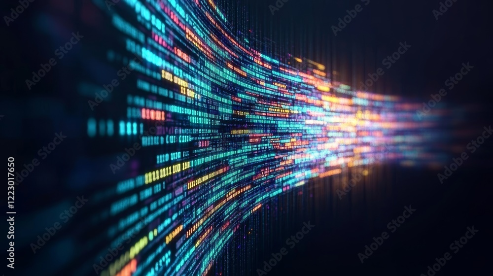 Fototapete Visual representation of big data technology and data science. Data flow concept. Analyzing and querying complex data. Neural networks for stock market analysis. Methods of data mining. Business
