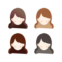 Flat style women heads different hairstyles on white background.