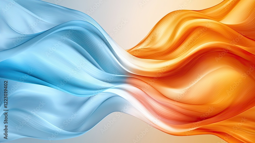 Poster a vibrant abstract design featuring flowing blue and orange waves blending together, creating a dyna