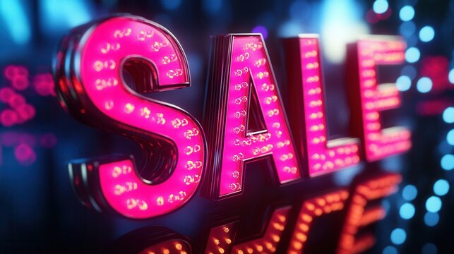 Bright neon sale sign glowing in a modern shopping environment at night