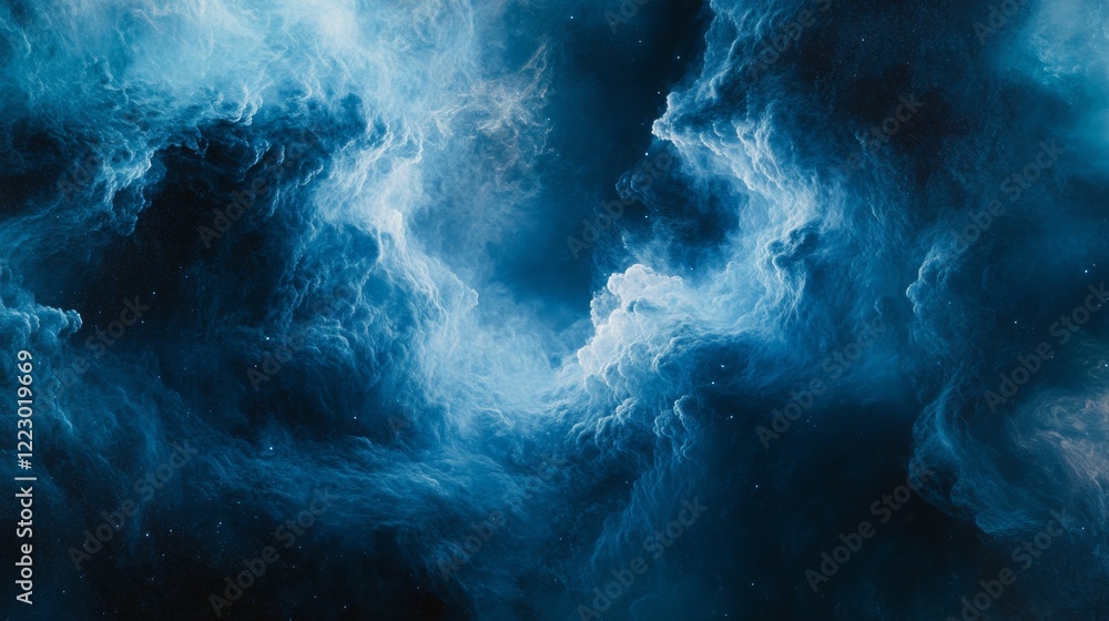Poster a deep blue abstract background with subtle gradient and texture, with light highlights adding a mys