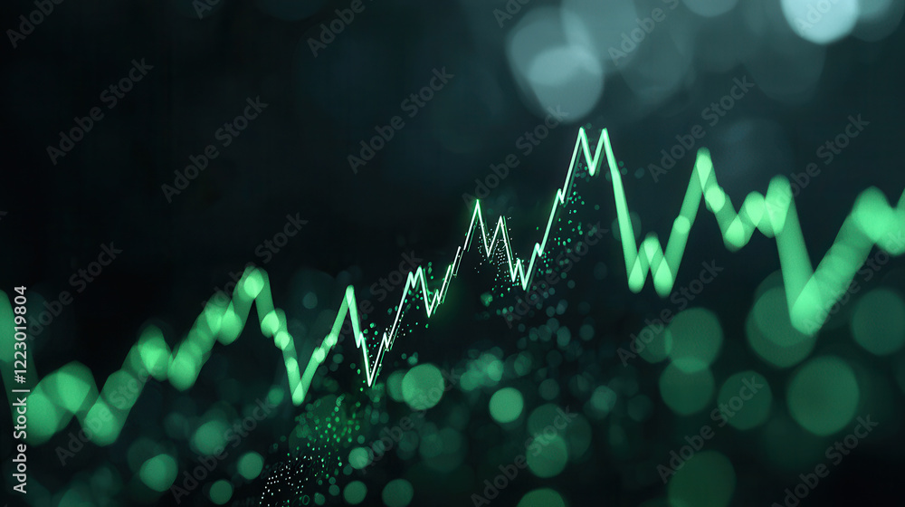 Poster dynamic stock market uptrend with green line graph and bokeh effect