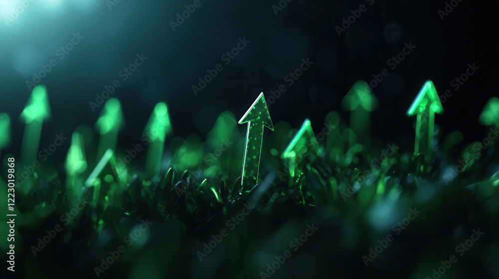 Poster green arrows representing growth and progress in dynamic environment