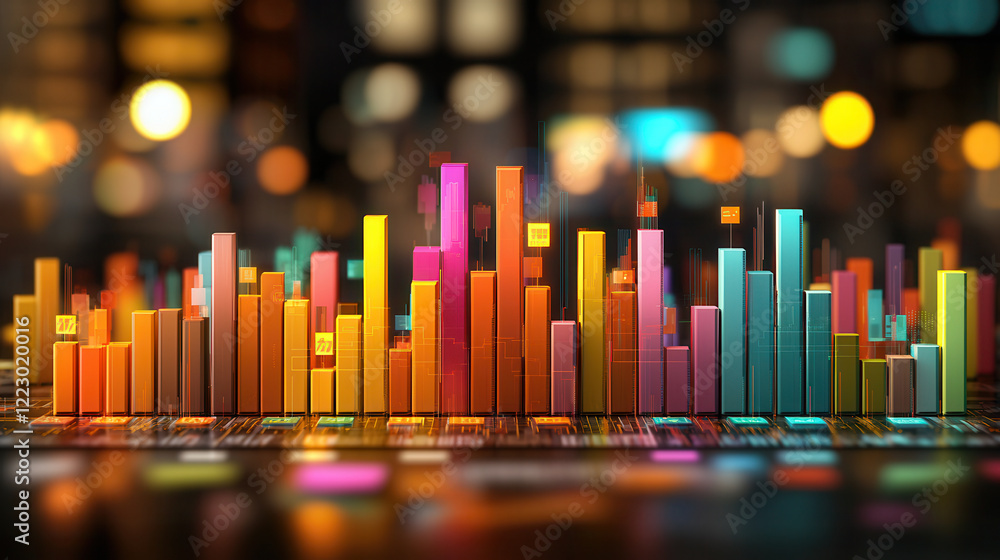 Aufkleber dynamic stock market trends represented by colorful bar graphs and data