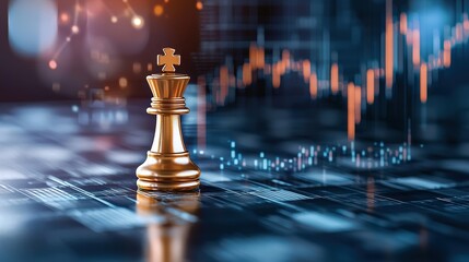 Gold Chess King on Data Background for Strategy Concept