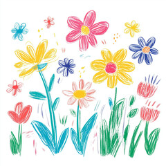 Obraz premium graphic drawing drawn by a child, flowers 