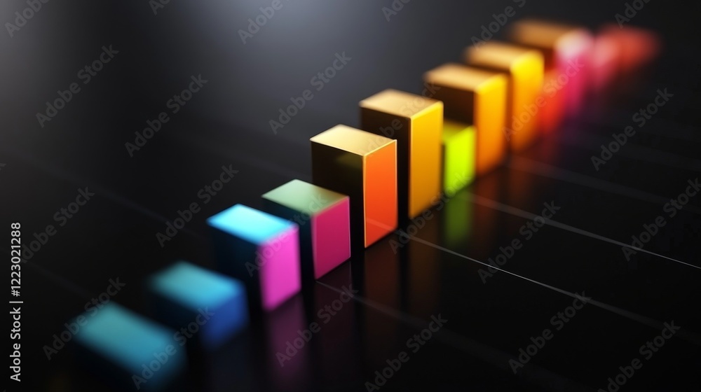 Aufkleber a digital bar graph with sleek, metallic colors, displayed on a black reflective background, with li