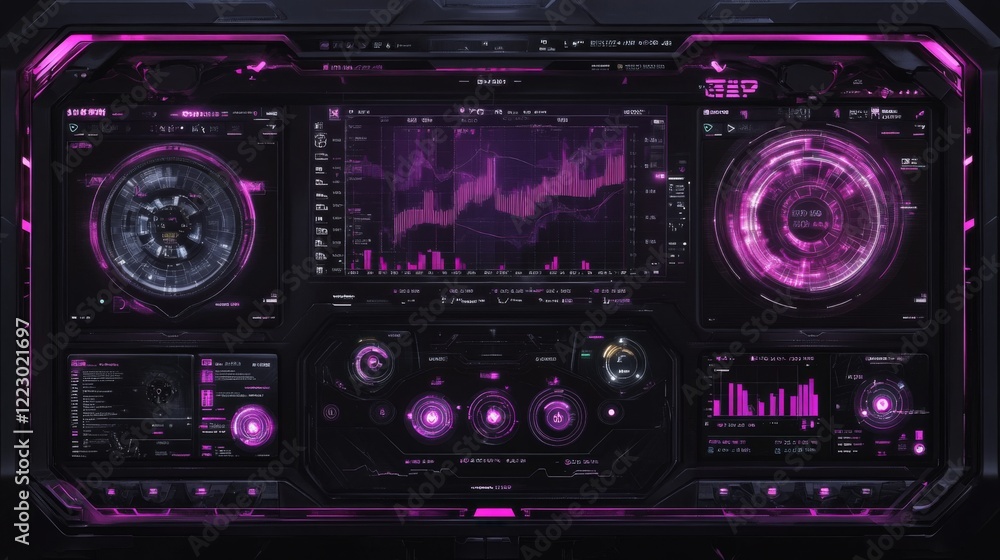 Poster a digital representation of a financial dashboard with various graphs and charts, including line and