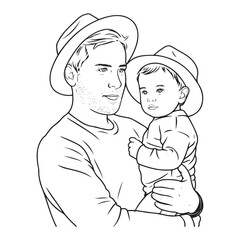 Loving Father and Child Simple Art - Man Holding Child Vector - Man Holding Child Doodle - Family Connection Illustration - Man Holding Child Line Art
