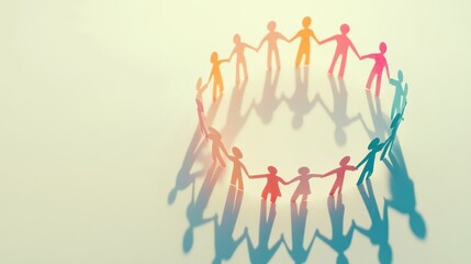 Collaborative unity concept with colorful paper figures holding hands in a circle