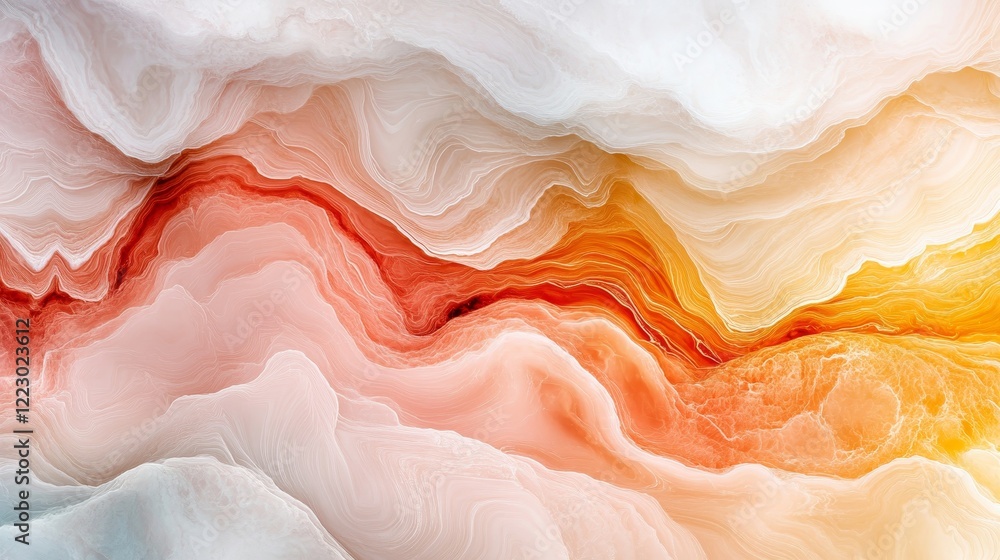 Poster abstract fluid art texture background with wavy pattern in orange, red, and white color scheme