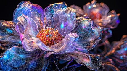 Shimmering Colorful Floral Arrangement with Abstract Design Elements