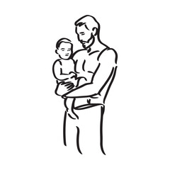Man Holding Infant Digital Illustration - Man Holding Child Vector - Man Holding Child Doodle - Family Connection Illustration - Man Holding Child Line Art
