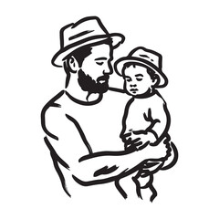 Man Holding Toddler Digital Art - Man Holding Child Vector - Man Holding Child Doodle - Fatherhood Illustration - Man Holding Child Line Art
