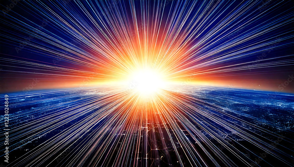 Aufkleber dynamic burst of light radiating from earth's horizon. vibrant colors dynamic lines create a powerfu