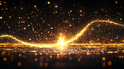 Obraz premium Stunning golden glitter wave on black background. Perfect for luxury, celebratory, or magical designs. Use as overlay, background, or texture for invitations, websites, or social media.