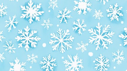 Winter Wonderland Background Delicate White Paper Snowflakes on a Pastel Blue Backdrop