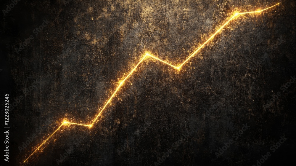Aufkleber a glowing line chart with a golden line trending upward, set on a textured black background for a se