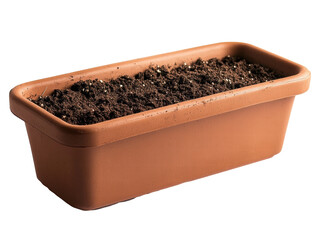 Isolated Long brown plant pot with soil