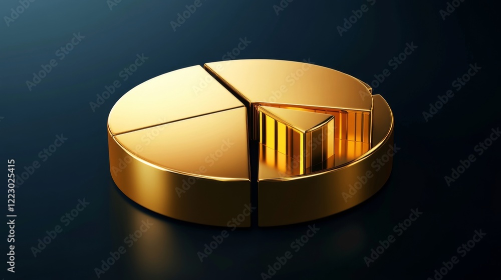 Poster A golden pie chart with sleek metallic segments, set on a dark gradient background, representing investment proportions in gold
