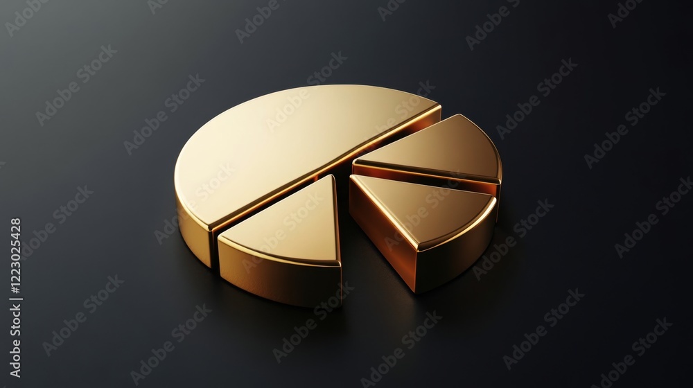 Poster A golden pie chart with sleek metallic segments, set on a dark gradient background, representing investment proportions in gold