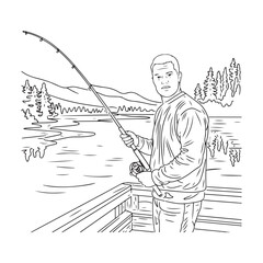 Minimalist Fisherman Vector Drawing - Simple Art of Fisherman Silhouette - Fisherman Vector - Fisherman Doodle - Fishing Illustration - Fisherman Line Art
