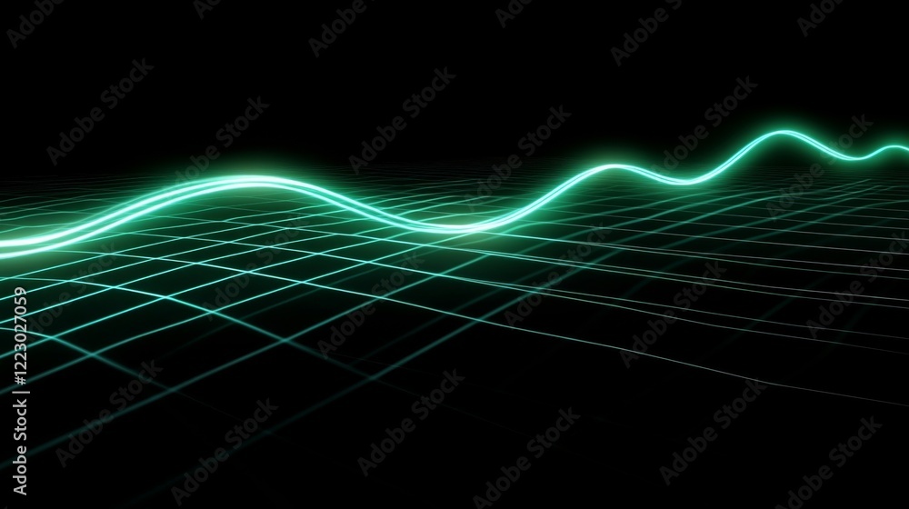 Poster a line graph with smooth curves and glowing data points on a dark digital grid, giving a futuristic 
