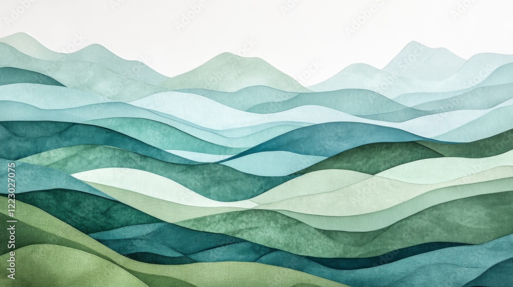Leinwandbilder a layered abstract background with soft waves of green and blue tones, creating a tranquil, ocean-in