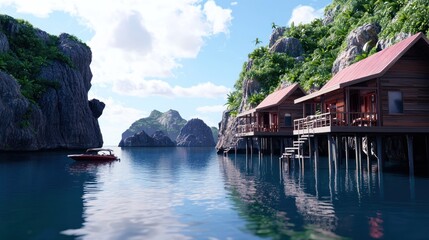 Fototapeta premium Tropical Island Water Bungalows