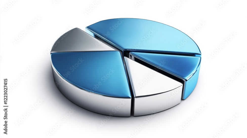 Leinwandbilder a metallic-style financial pie chart with blue and silver segments, displayed on a white background 