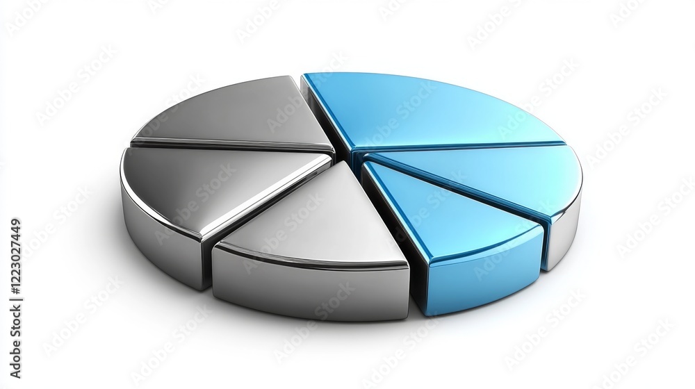 Poster A metallic-style financial pie chart with blue and silver segments, displayed on a white background with sharp edges and shadows