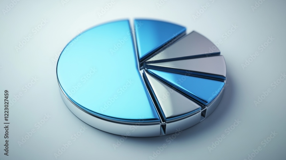 Leinwandbilder a metallic-style financial pie chart with blue and silver segments, displayed on a white background 