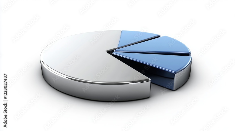Leinwandbilder a metallic-style financial pie chart with blue and silver segments, displayed on a white background 