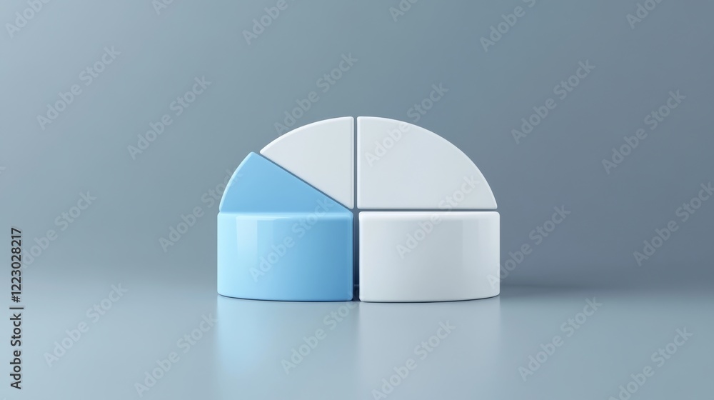 Aufkleber A minimalist pie chart with white and blue sections, slightly separated on a reflective gray background, giving a clean, elegant appearance