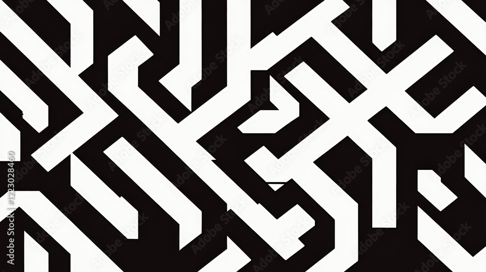 Fototapete a modern geometric pattern composed of interlocking lines in black and white, creating a sophisticat
