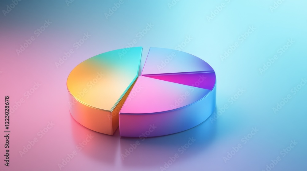 Aufkleber A modern pie chart with colorful slices set on a light gradient background, with slight D effects and reflections for a polished financial aesthetic
