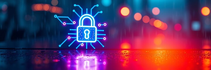 Fototapeta premium Cybersecurity and Network Protection – Security Padlock Background for Data Safety, copy space background, cyber attack, cyber security