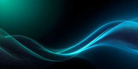 Black dark blue green teal mint turquoise abstract modern background Color gradient ombre Noise grain mesh Light glow neon metal metallic effect Line wave Technology science concept Wide banner