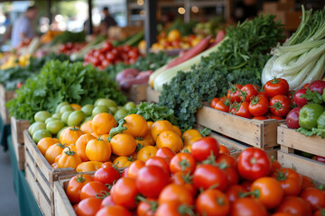 Vibrant fresh vegetables at a farmers market stall