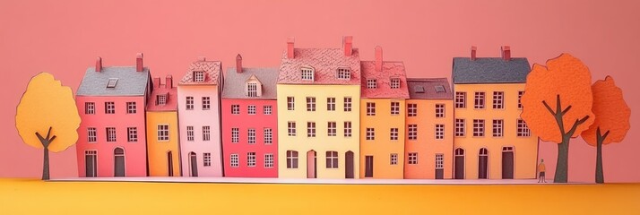 Fototapeta premium Colorful cut illustrations of urban architecture with charming details
