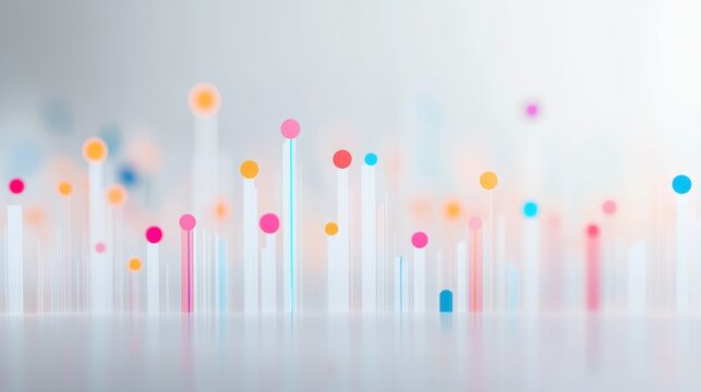 A professional scatter plot with data points representing business metrics, set against a soft gray background, conveying analytical insights and trends