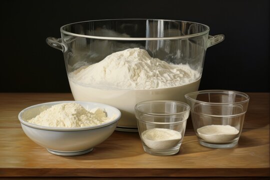 Two Tablespoons in Large Glass Bowl with Leftover Batter for Cooking Dough in Kitchen