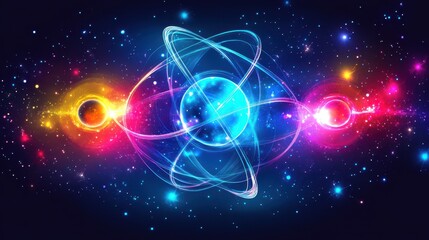 Obraz premium Abstract Visualization of Quantum Entanglement with Cosmic Elements